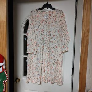 New Celestial Dreams Light Peach Flowered Button Down Nightgown Women's 2X
